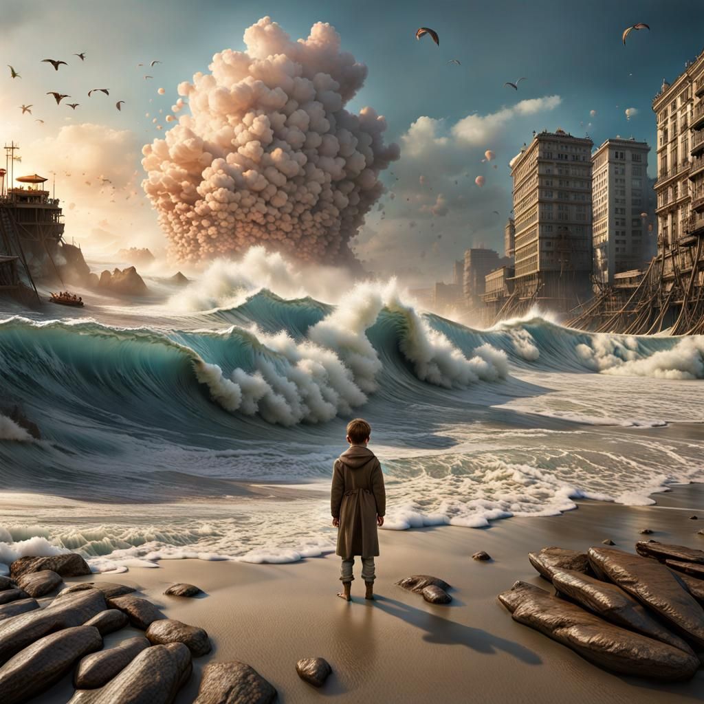 Tsunami Wave About to Crush Tiny Human