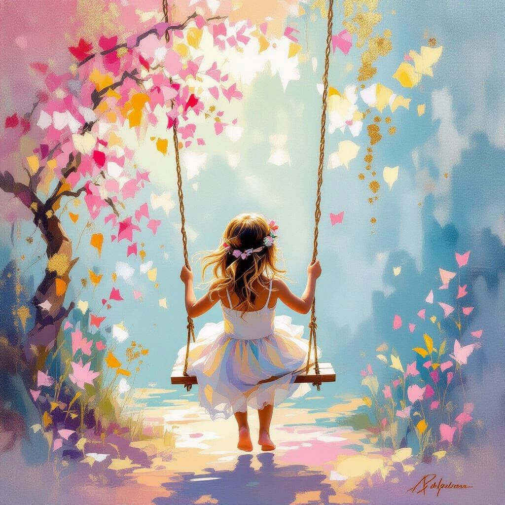 Child on a Swing in Metamodern Style