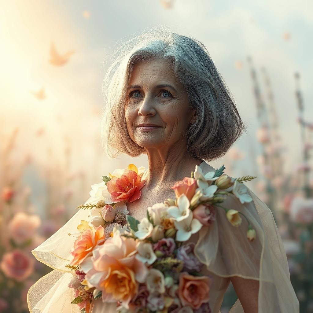 Woman in Floral Dress: Ethereal Surrealism