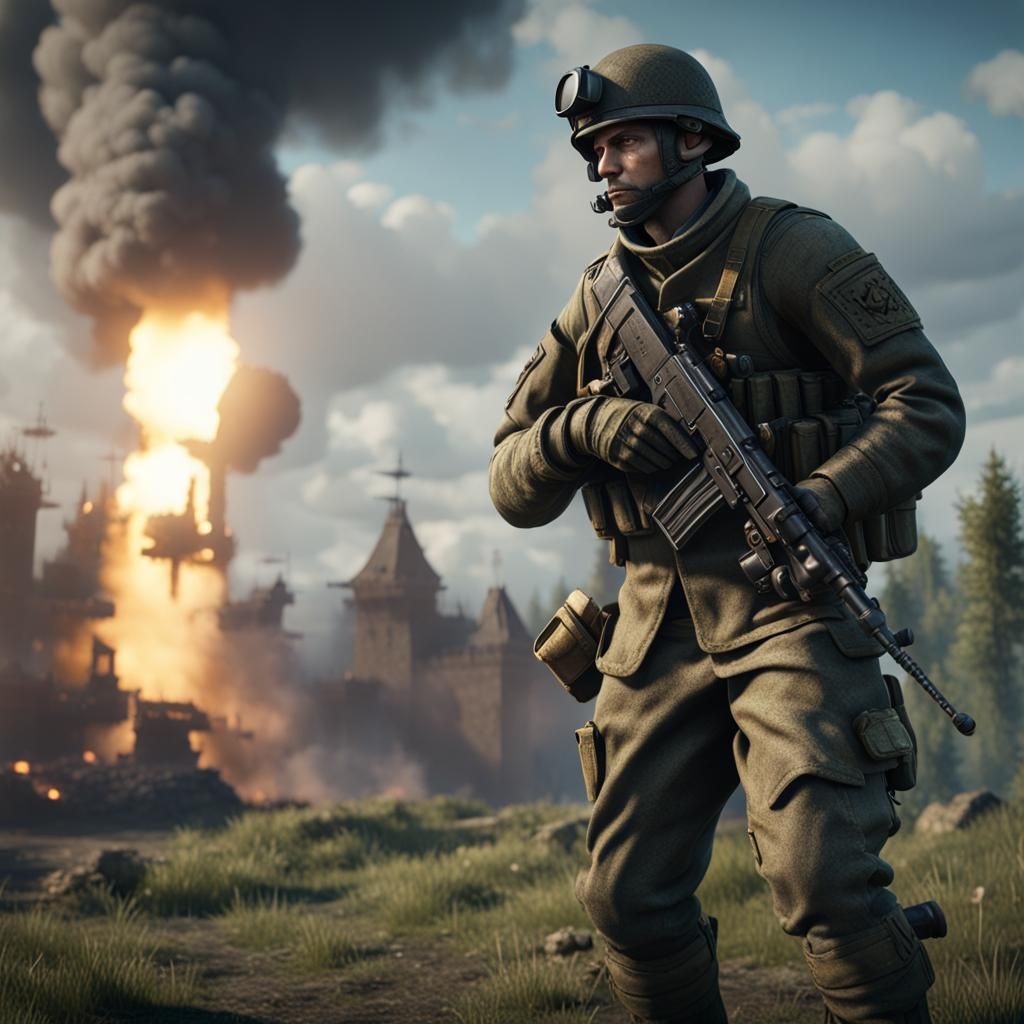 Ukrainian Soldier Sheltering from Russian Tank Fire