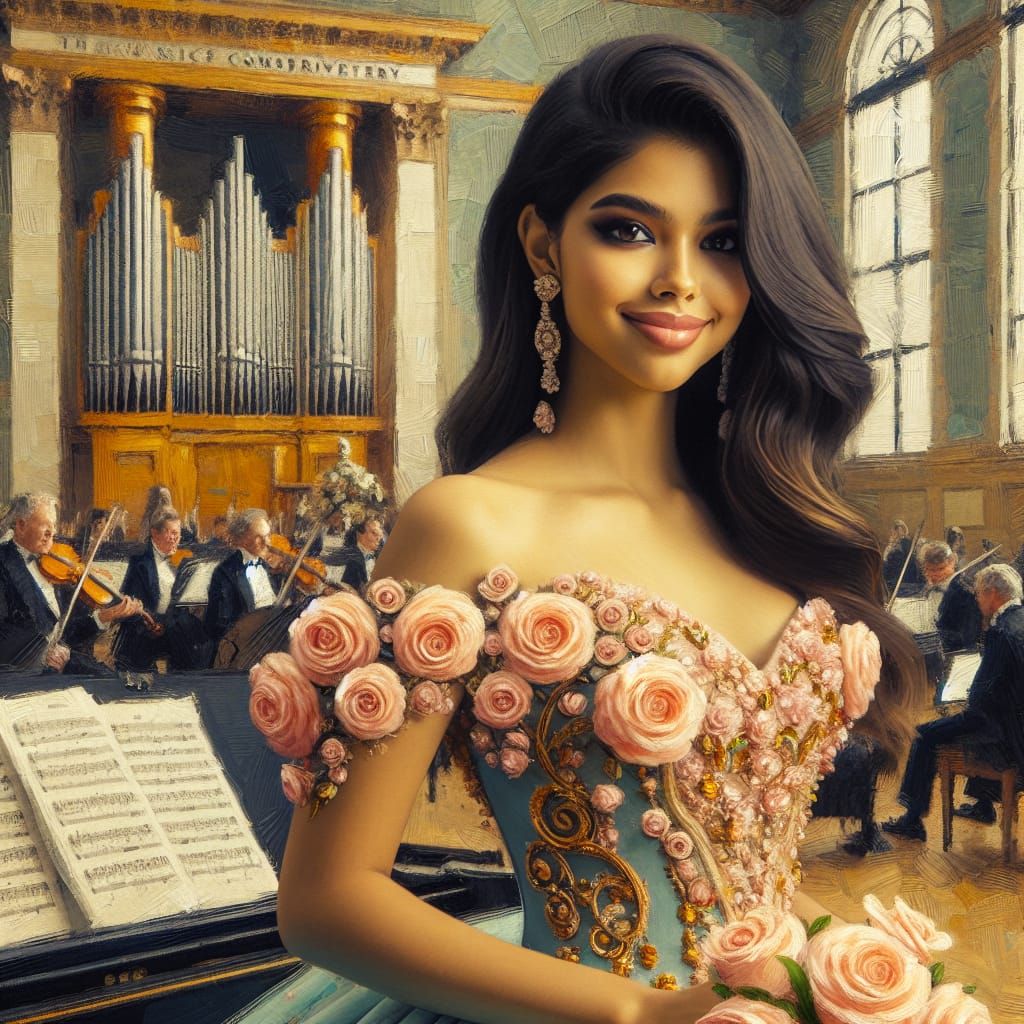 South Asian Woman in Ballgown, Impressionist Portrait