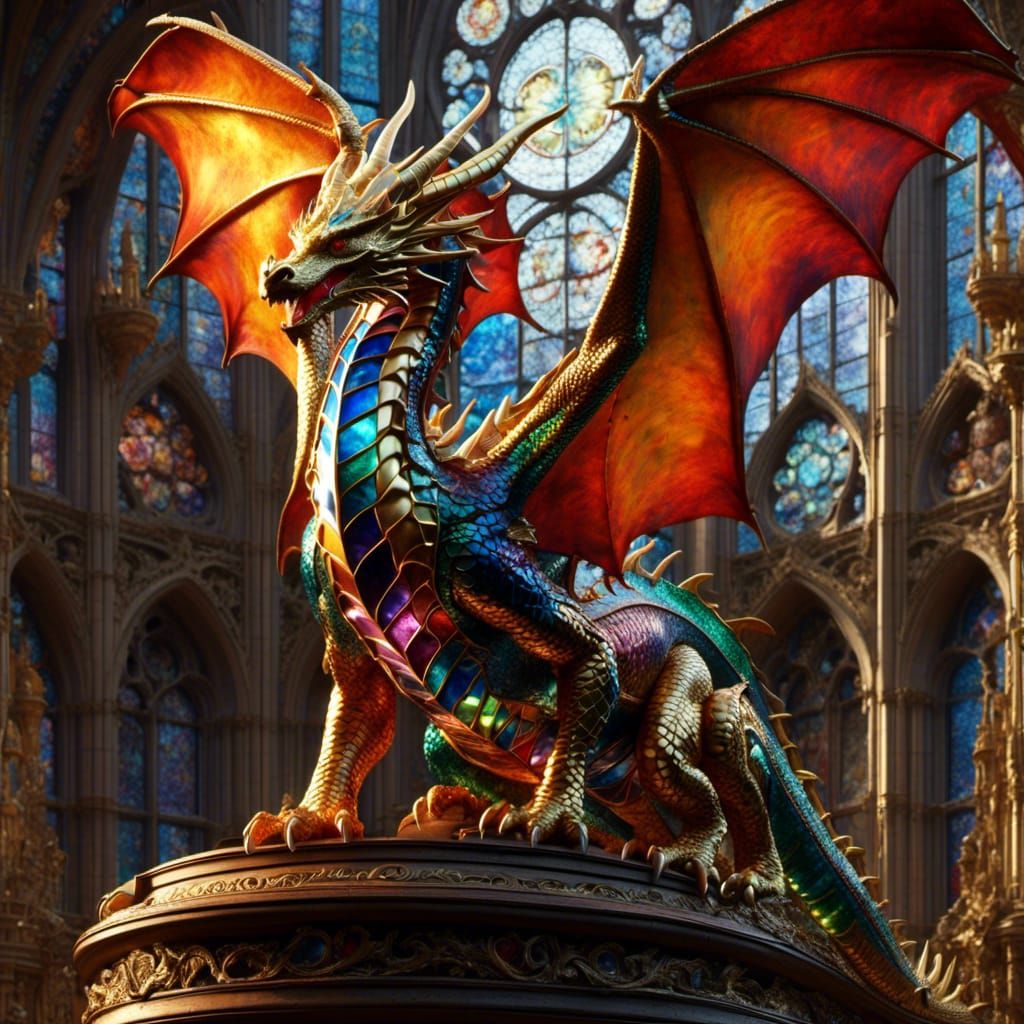 Stained Glass Dragon with Cinematic Lighting