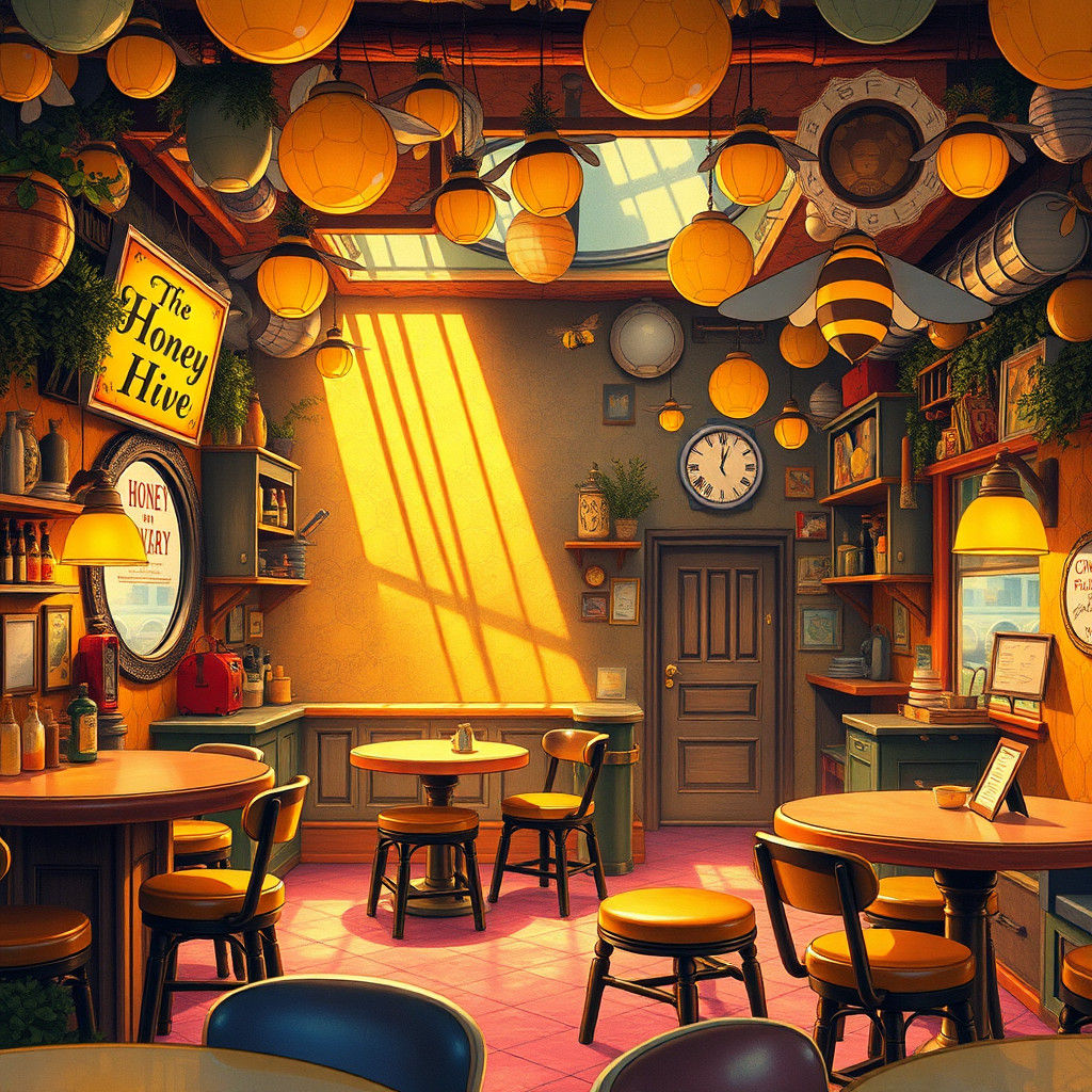 Fantasy Honey Bee Dive Bar in Ghibli Anime Style