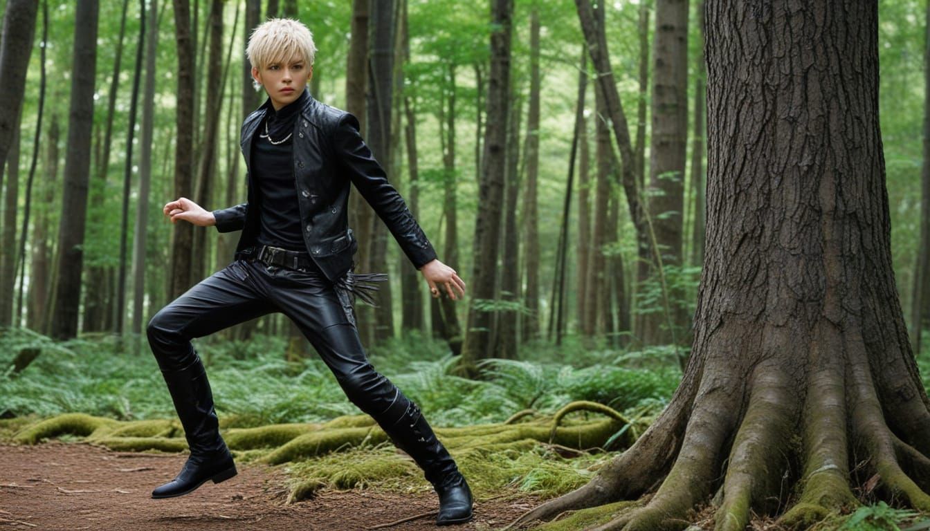 Anime-Style Adventurer Boy in Emerald Forest