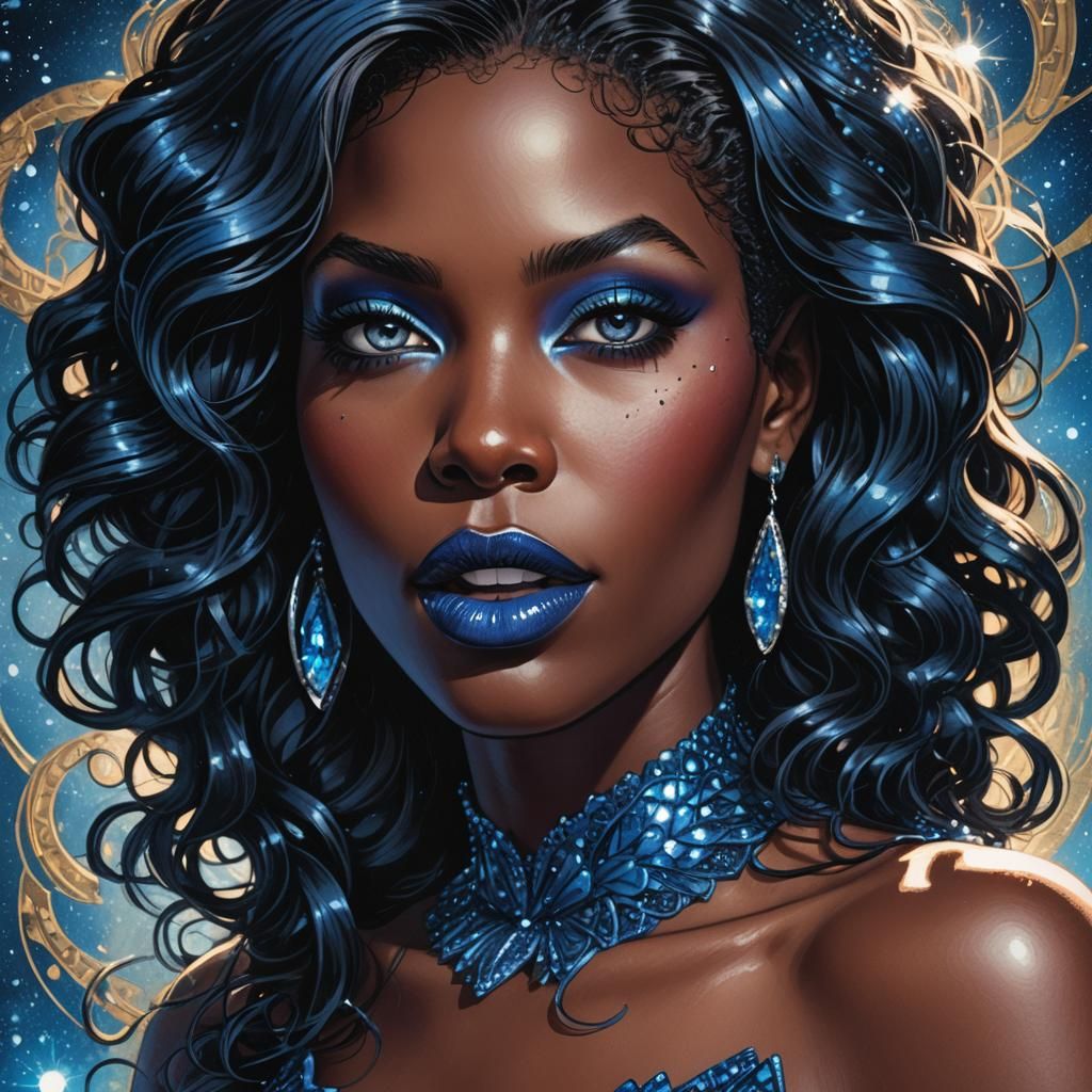Comic Book Art Portrait of Woman with Blue Makeup