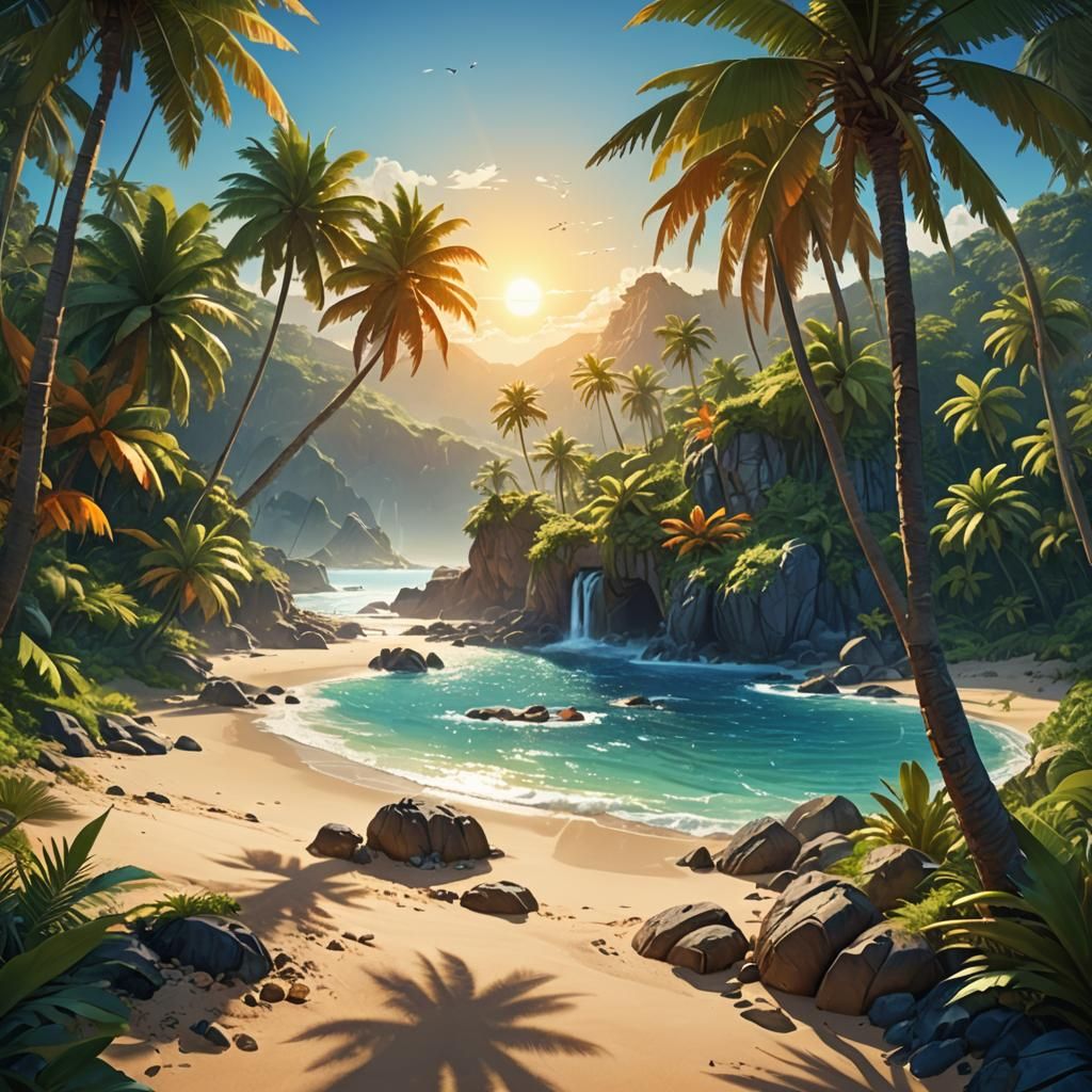 Serene Island in the Sun: Fantasy Matte Painting