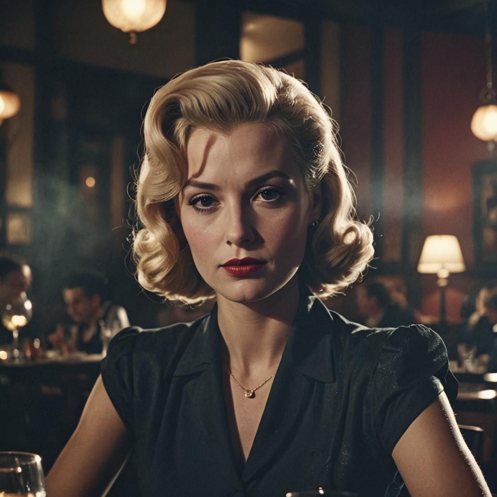 Femme Fatale in Film Noir Italian Restaurant