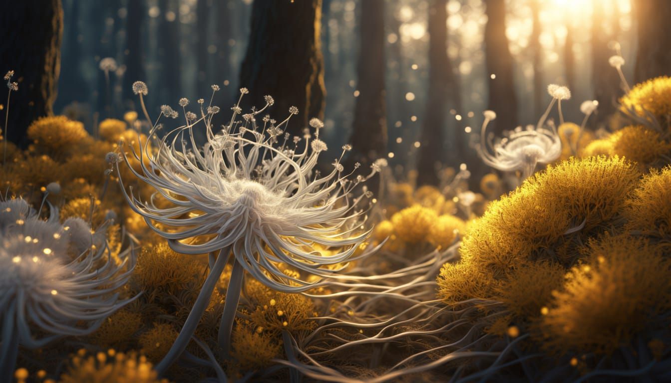 Surreal Cosmic Landscape with Iridescent Being and Dandelion...