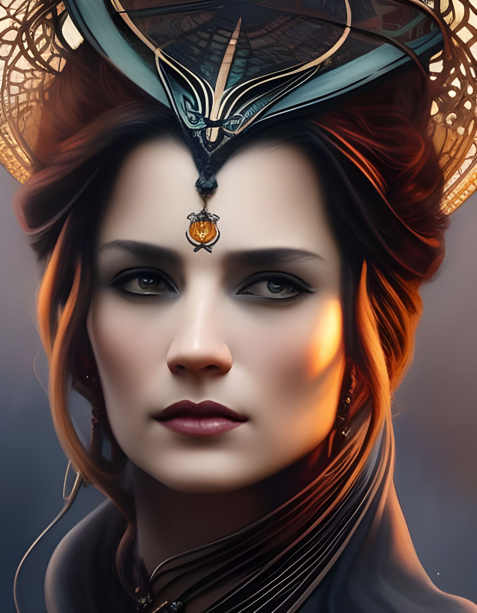 Tribal Art Nouveau Woman with Cobweb Hair