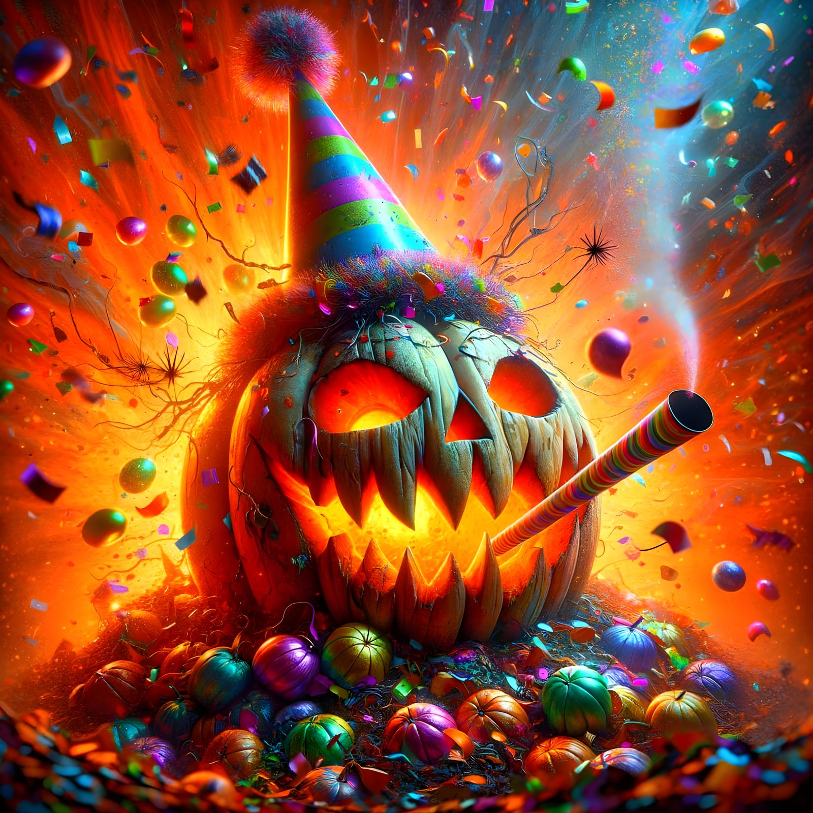 Spooky Jack-o'-lantern Celebrates with Birthday Hat and Conf...