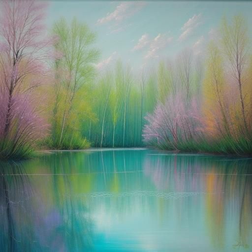 Dreamlike Oil Painting of Model in Lake