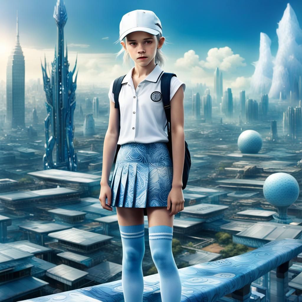 Emma Watson as Child in Futuristic City, Digital Art