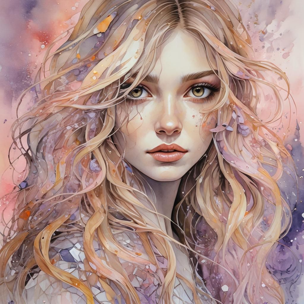 Shattered Mirror: Watercolor Portrait of a Young Woman