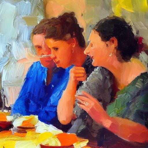 Expressionist Portrait of Two Friends in Oil Paint Style