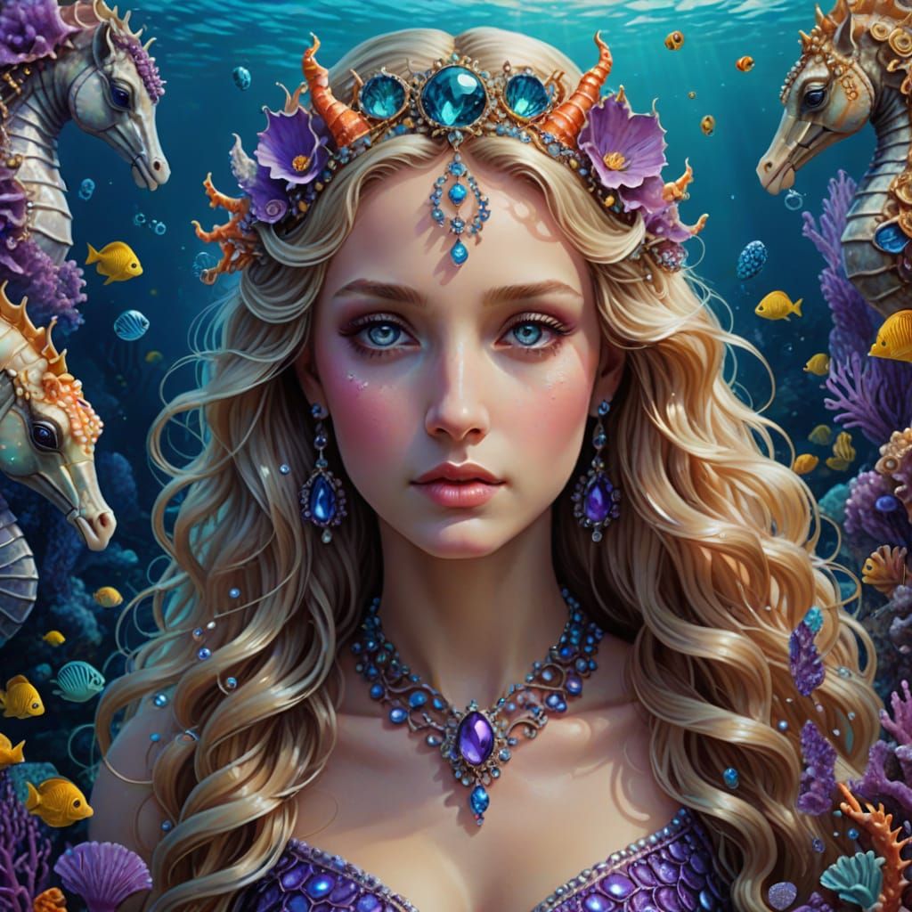 Nereid Goddess Portrait with Seashell Necklace