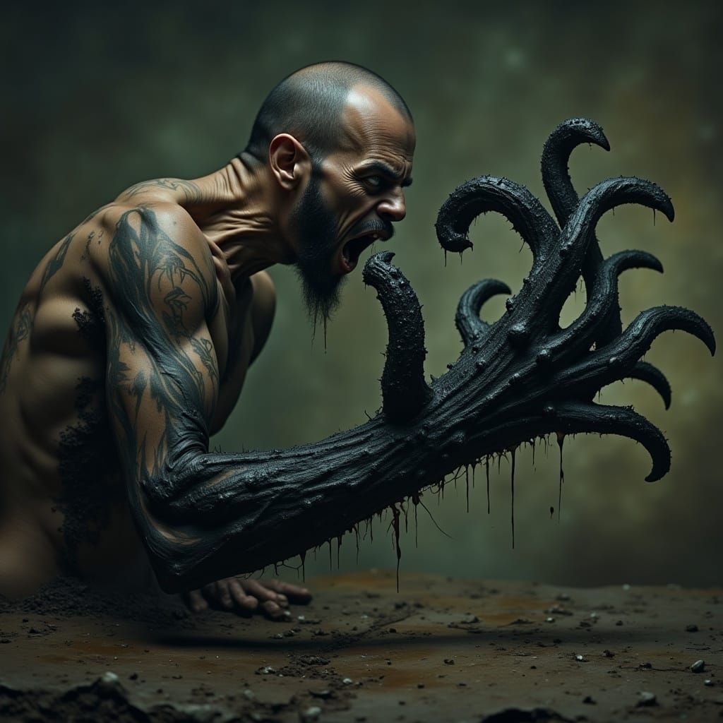 Man's Hand Transforms into Tentacle: Surreal Photo
