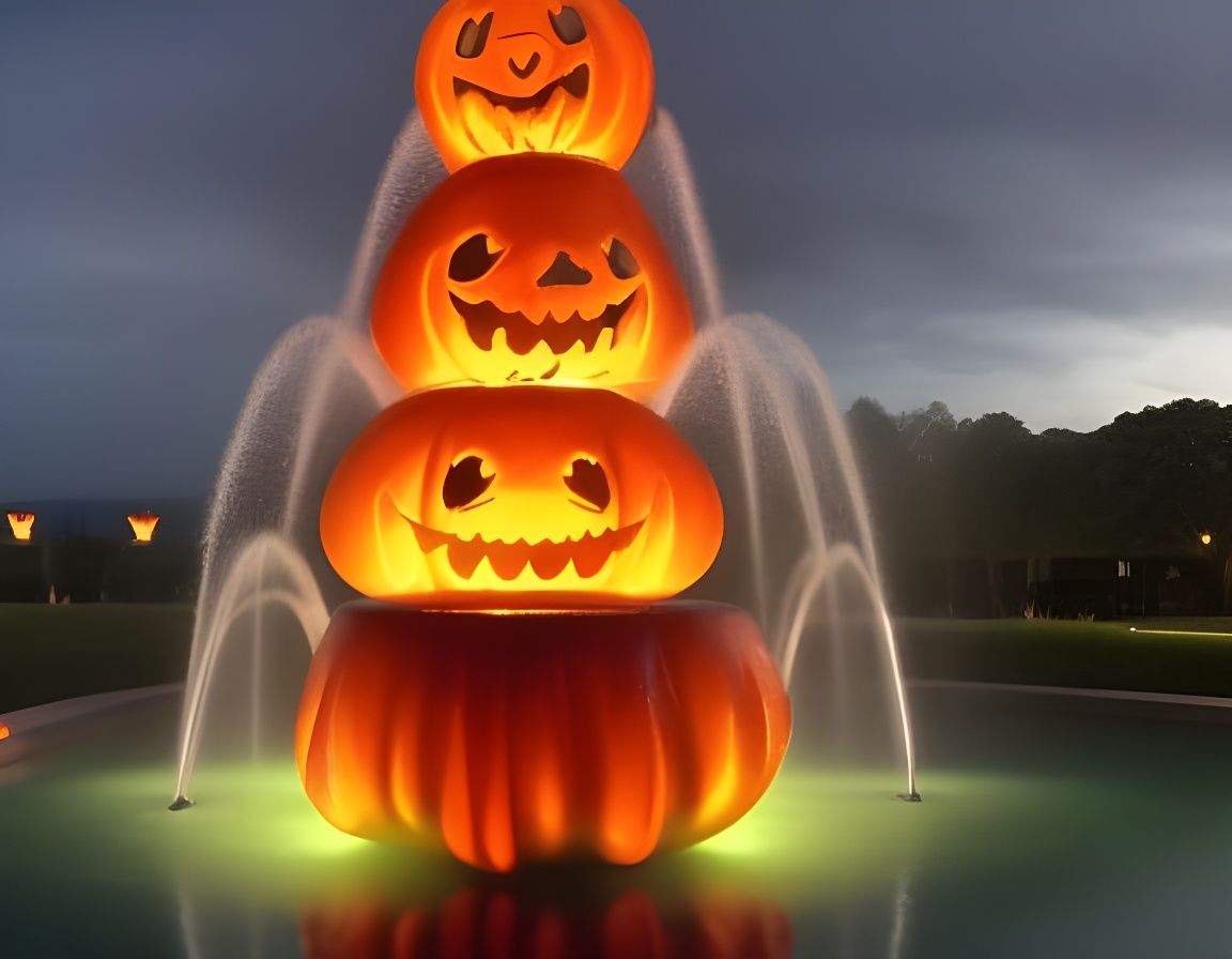 Giant Jack-o'-Lantern Fountain, Fantasy Gargoyle Art