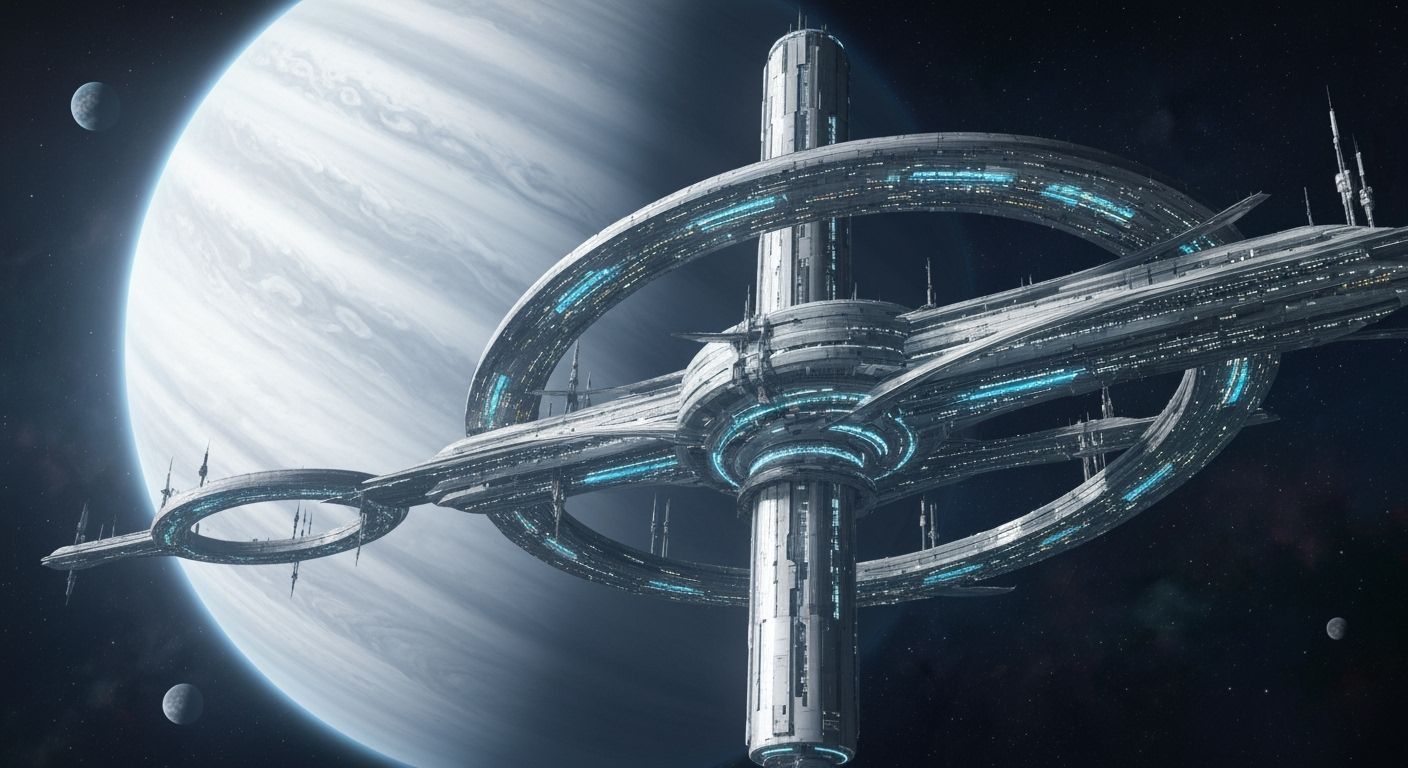 Grandiose Orbital Station Against a Gas Giant: Sci-Fi Concep...
