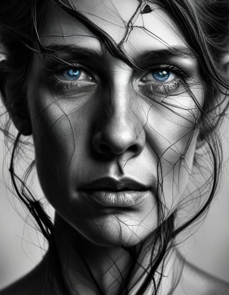 Tree Woman Portrait in Detailed Charcoal Style