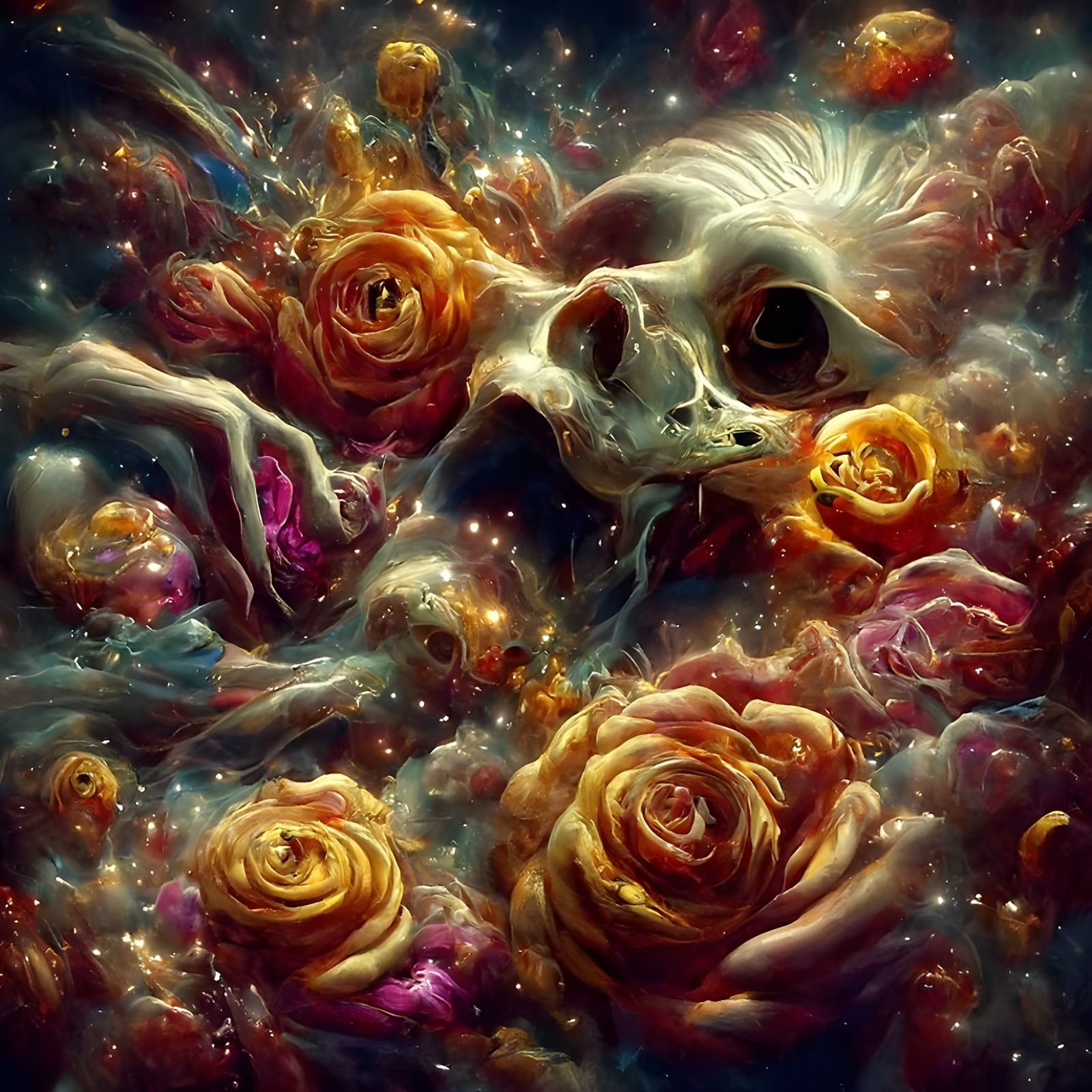 Glowing Skull Melts Into Stardust Flowers
