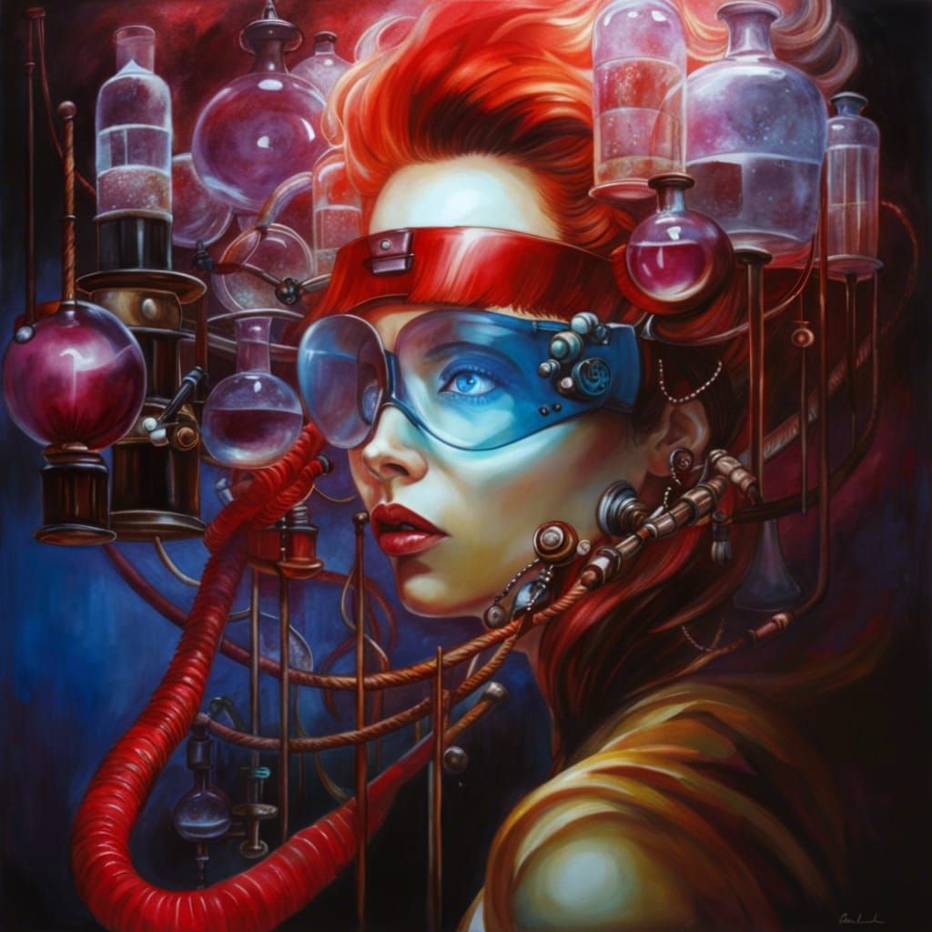 Sinister Mad Scientist in Watercolor Chemistry Lab