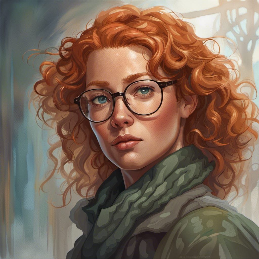Freckled Redhead Portrait in Hyperdetailed Splash Art Style