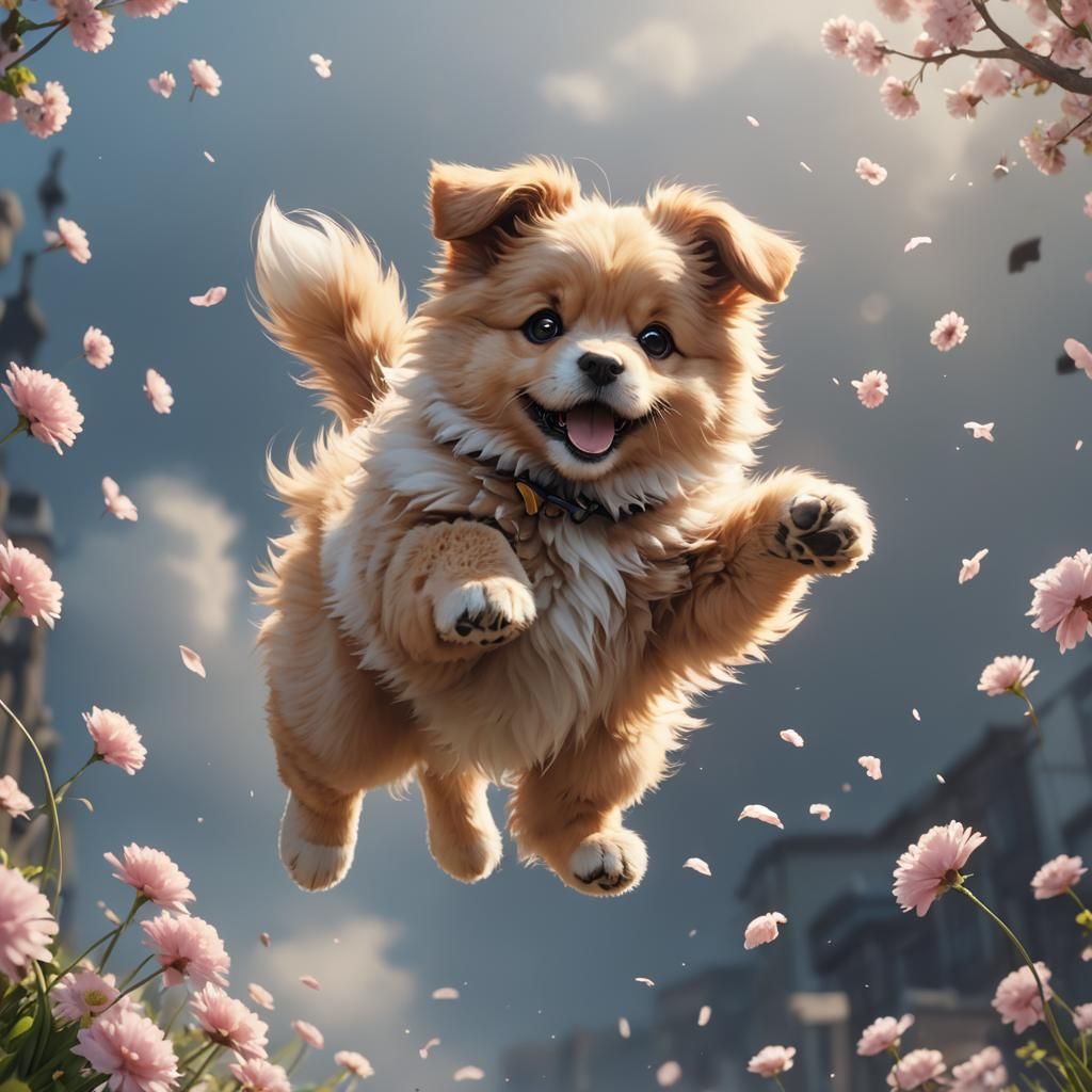 Cute Puppy Jumping: 3D Anime Art