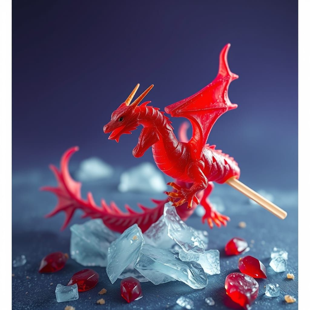 Cherry Popsicle Dragon in Matte Painting Style