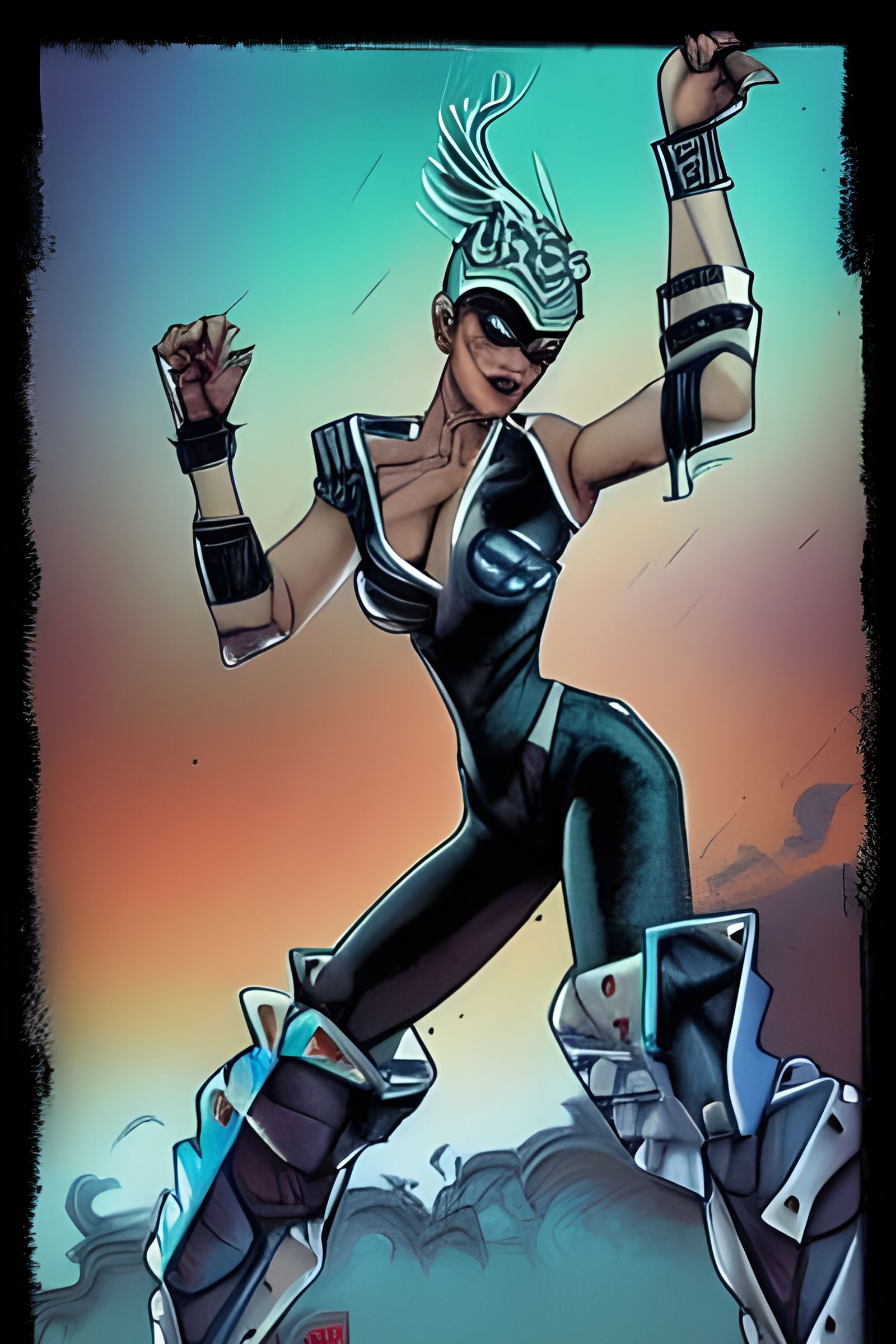 Cyberpunk Warrior Goddess in Retrofuturistic Style