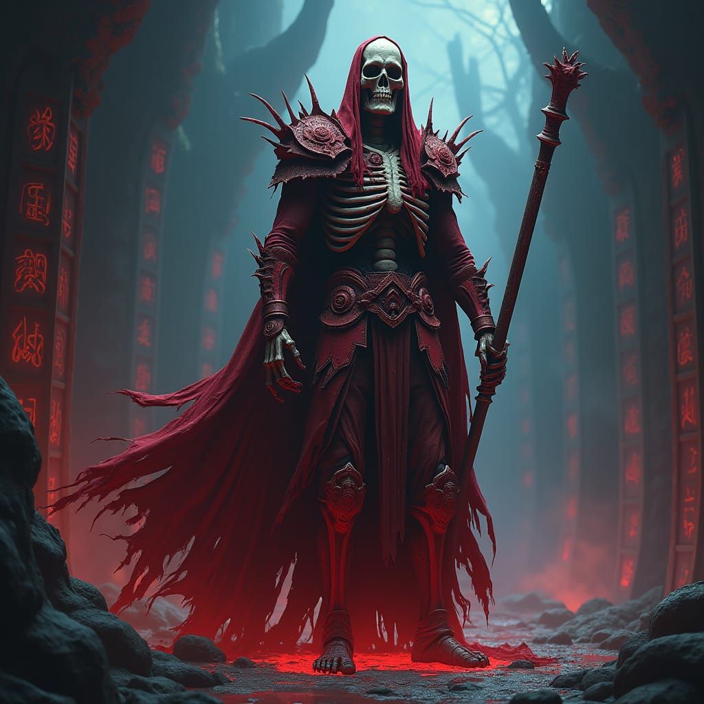 Majestic Bloody Skeleton Warrior in Mystical Realm