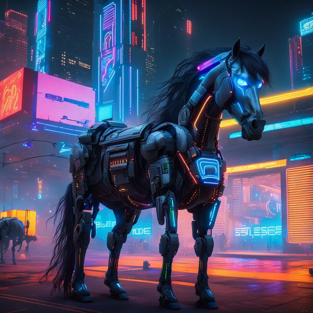 Cyberpunk Horse with Neon Lights