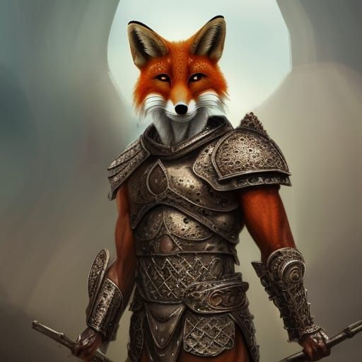 Anthropomorphic Fox in Roman Armor, Fantasy Art