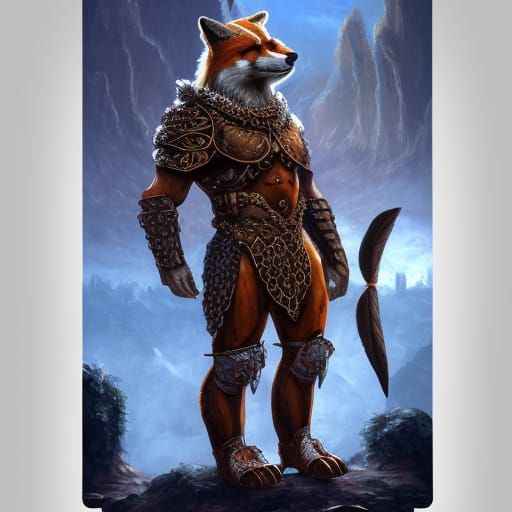 Anthropomorphic Fox in Roman Armor Fantasy Portrait