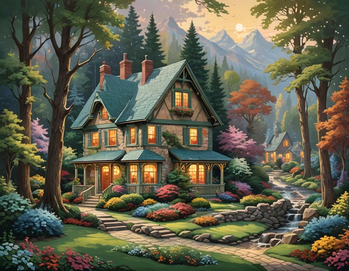 Idyllic House Vector Painting in Luminist Style