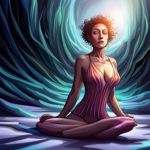 Powerful Woman Meditating in Graffiti Art Style