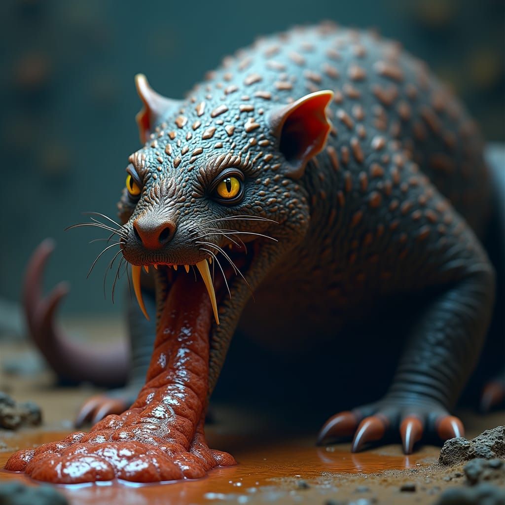 Fearsome Serpentine Mole with Long Tongue, Matte Painting