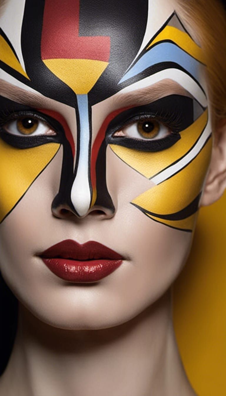 Abstract Face with Bauhaus-Inspired Geometric Facepaint
