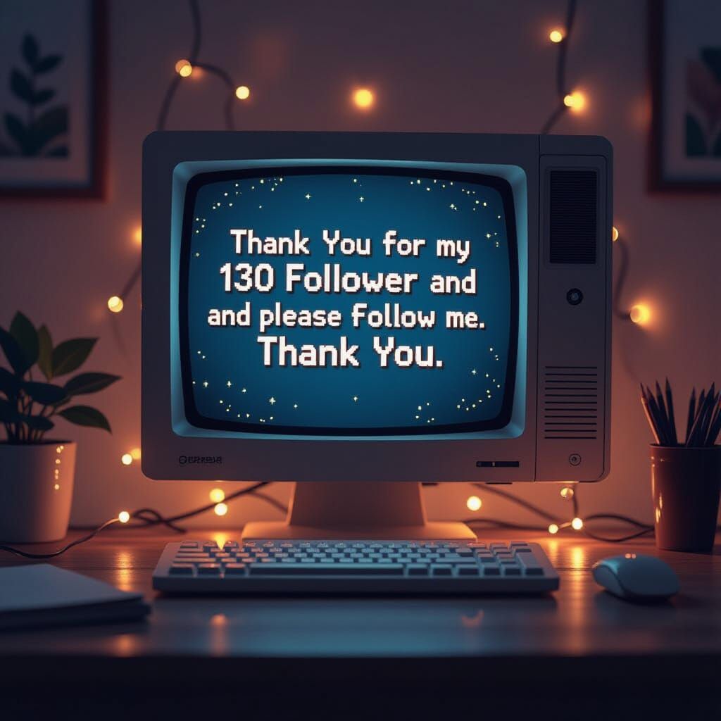 Retro Computer Thanks Followers with Pixel Font