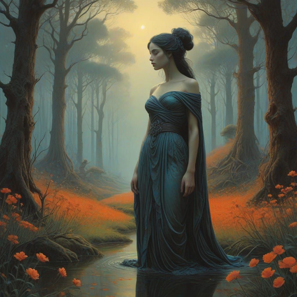 Hades and Persephone in a Dreamlike Underworld Scene