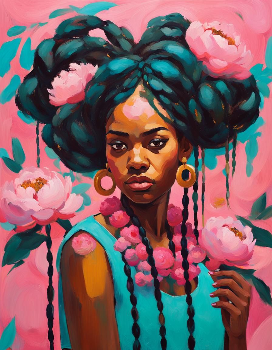 Abstract Portrait of Girl with Flowers, Fauvist Expressionis...