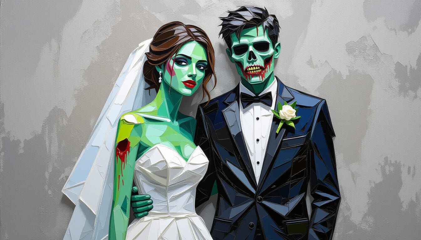 Elegant Zombie Student Prom in Impasto Oil Style