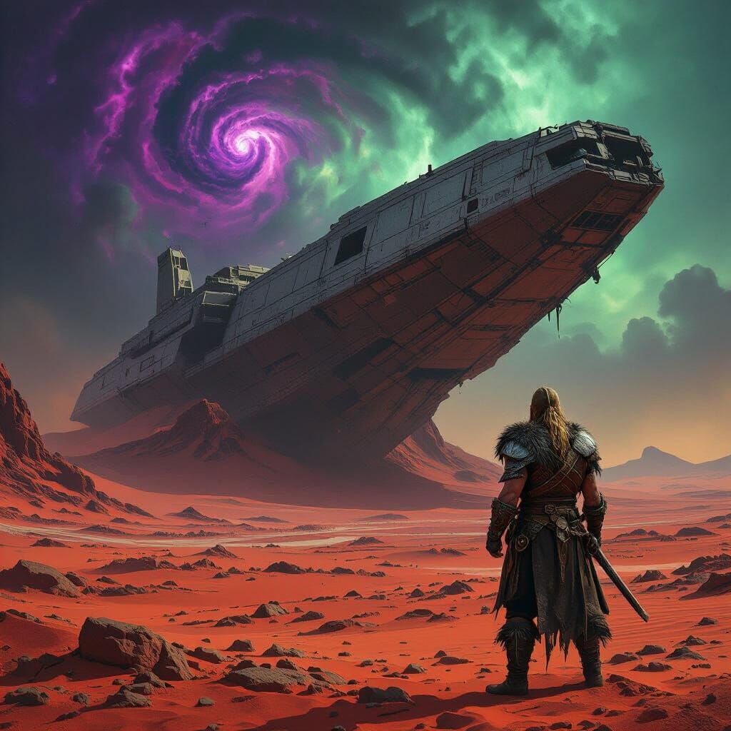 Viking Warrior on Alien Planet in Dark Fantasy Style