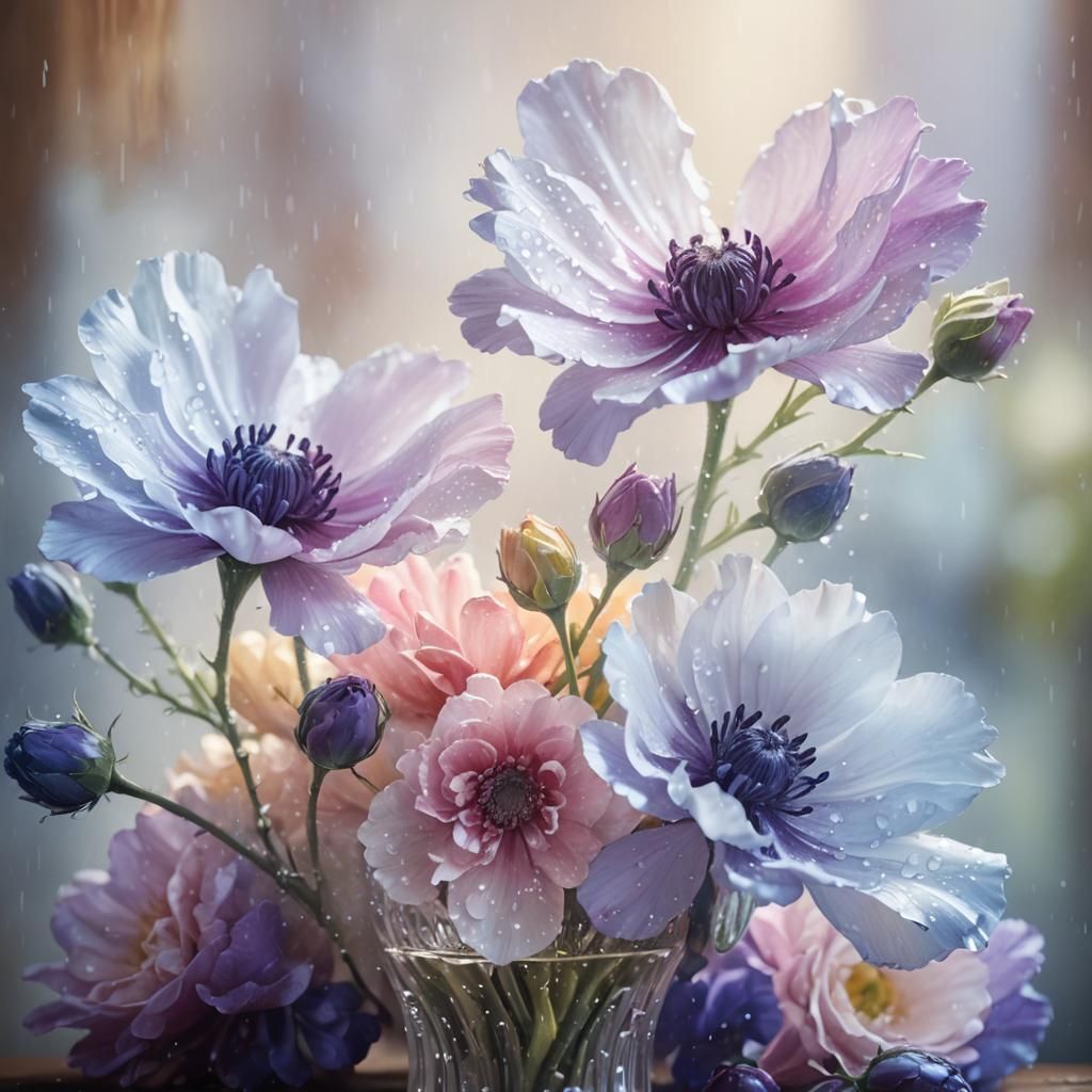 Vibrant Flowers in a Vase: Hyperrealistic Concept Art