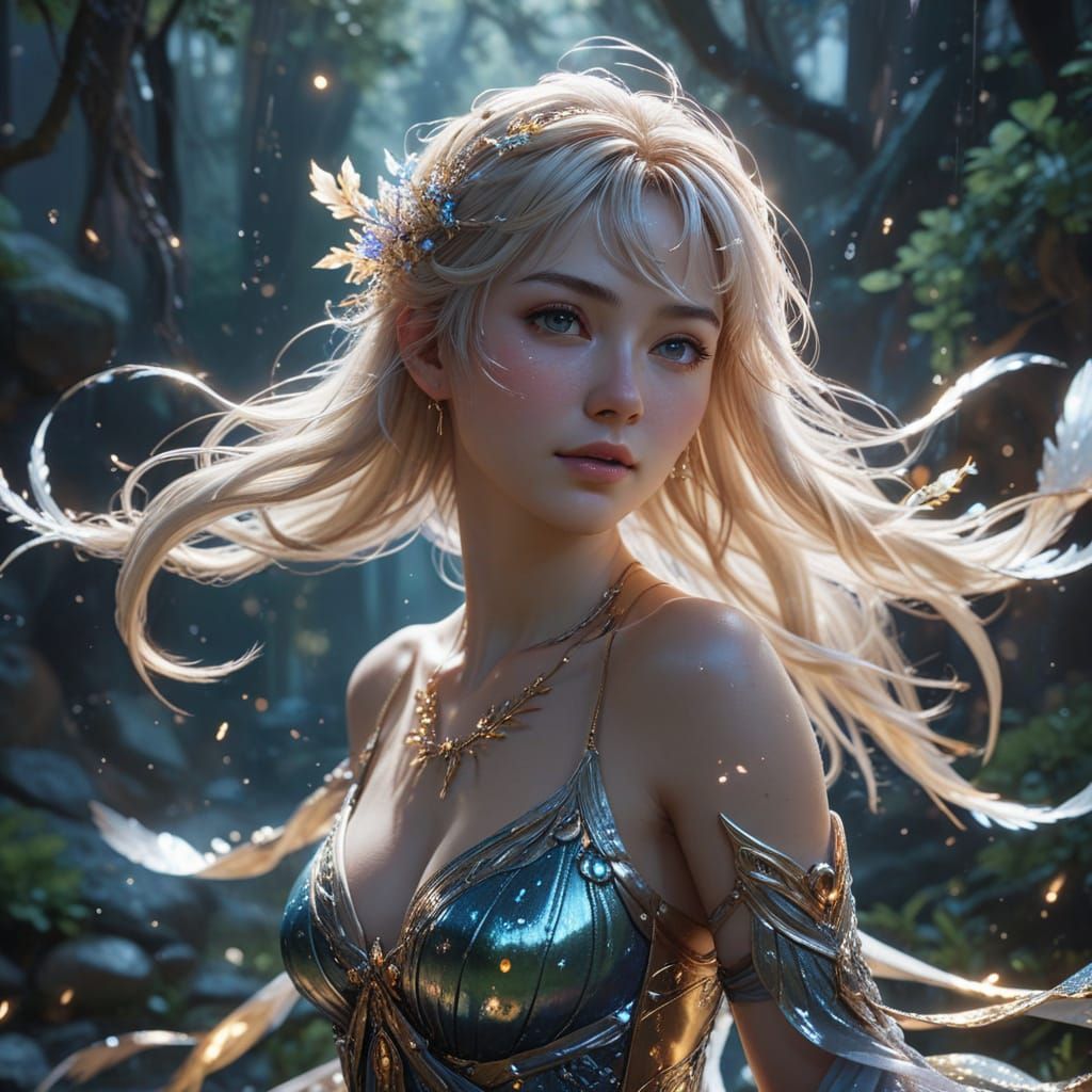 Ethereal Beauty Radiates Golden Light in a Serene, Anime-Ins...