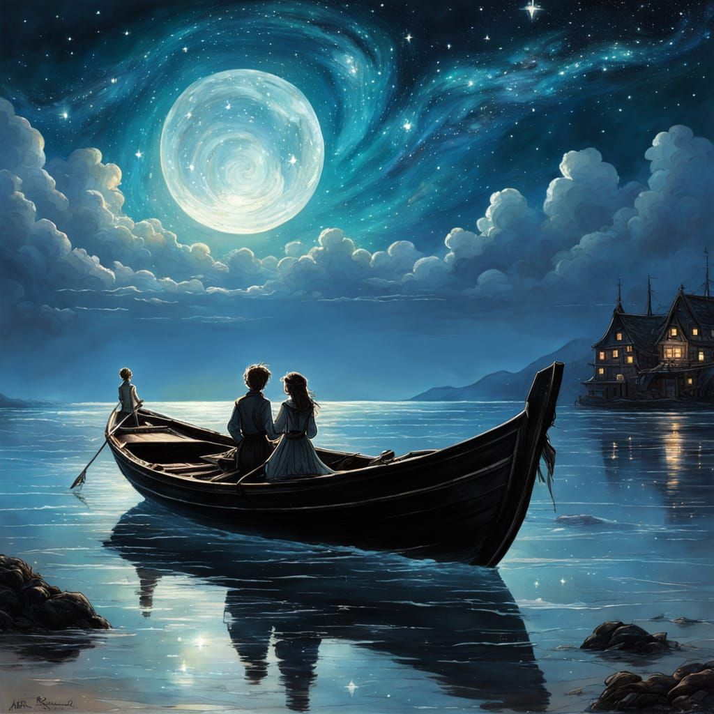 Whimsical Fairytale Scene Under Starry Night