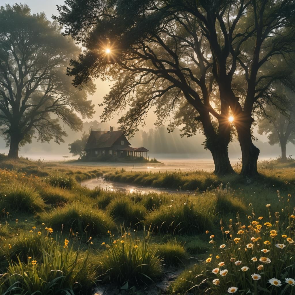 Misty Forest Sunrise on Sunday Morning