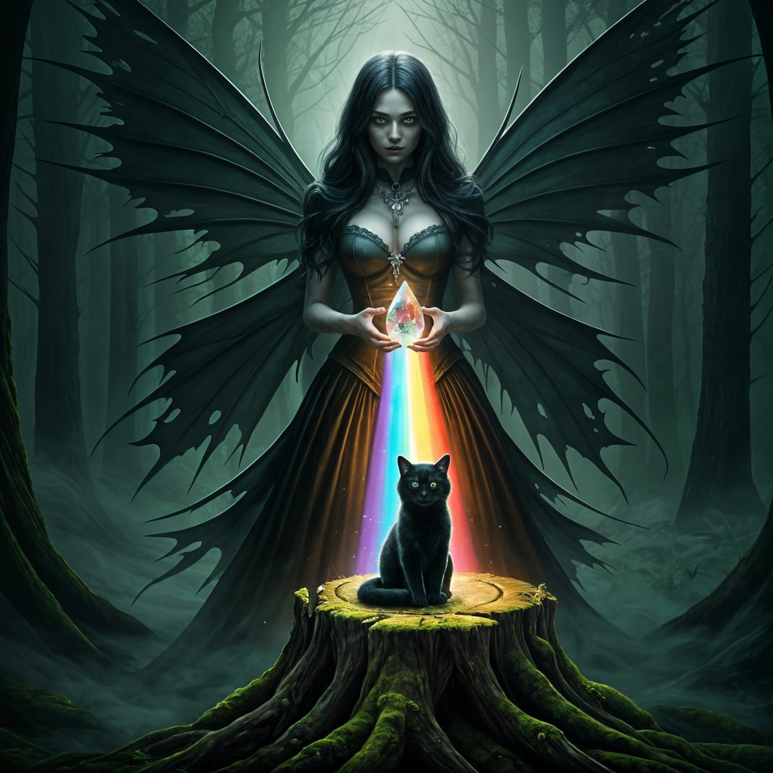 Sinister Fairy Witch Captures Cat in Prism Light