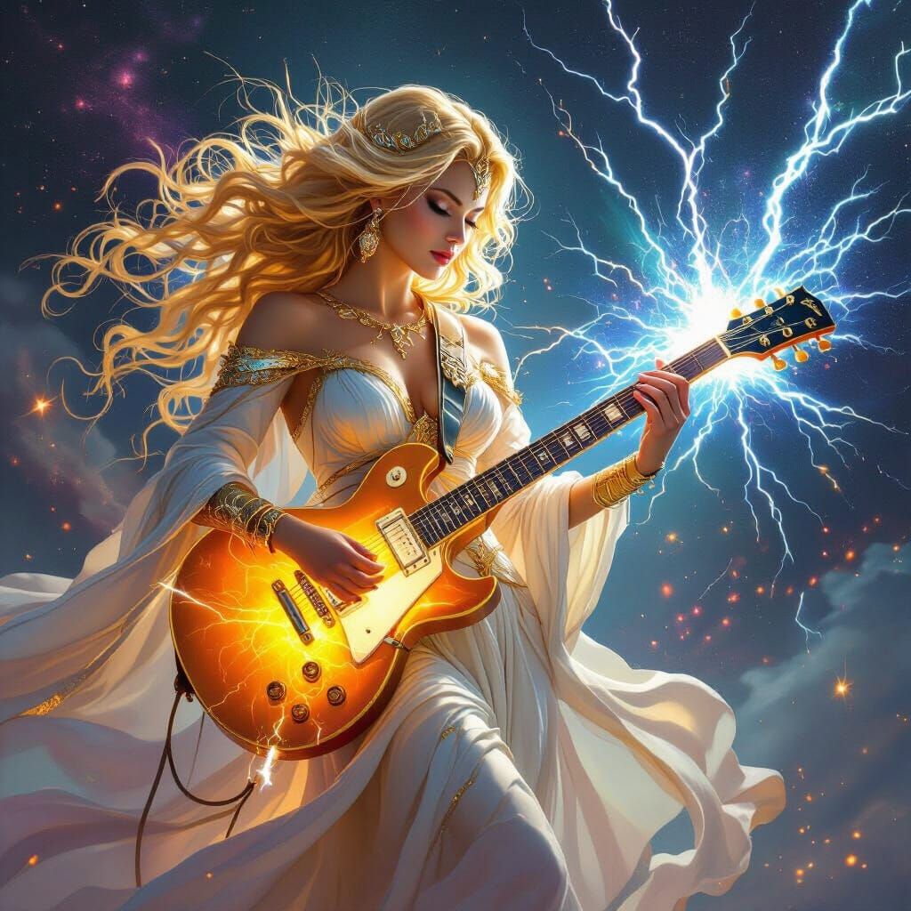 Goddess of Energy Plays Luminous Electric Guitar