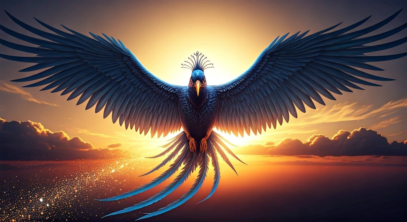 Majestic Blue Bird in Flight: Digital Matte Painting