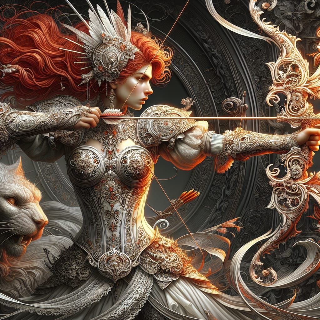 Victorian Armored Archer in Baroque Art Nouveau Style